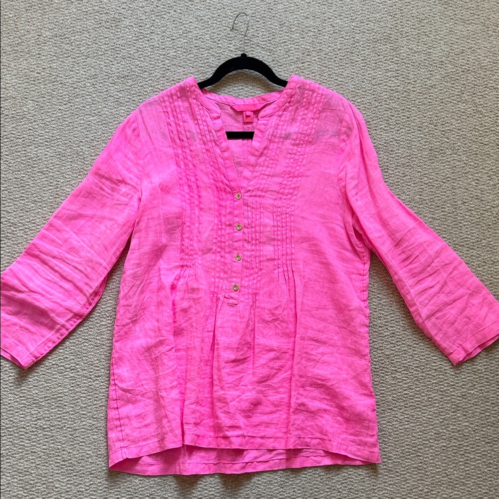 Lilly Pulitzer Neon Pink Women's Linen Tunic Top Sz M